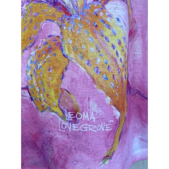 Leoma Lovegrove Womens Size 2X Pink Yellow Lilies Tropical Print Tunic Top XXL - Picture 3 of 6